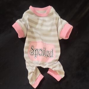 Pink and Gray Striped Dog Onesie with Spoiled Appliqué